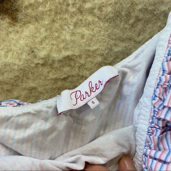 Parker One Shoulder Ruffle Dress Stripe Red Blue - Picture 3 of 7